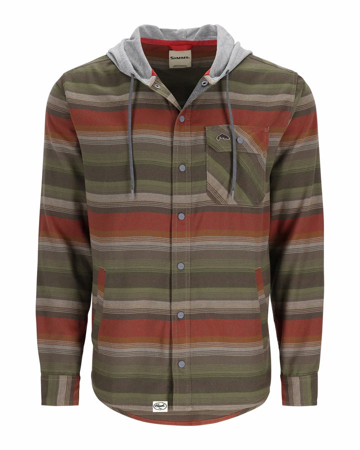 NEW! Simms x Hawk Outfitters Co. - M's Santee Flannel Hoody - Clay/Cork Stripe