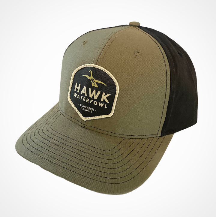 New!  Hawk Waterfowl - Solid panel two tone - Olive/Black  - Patch Hat