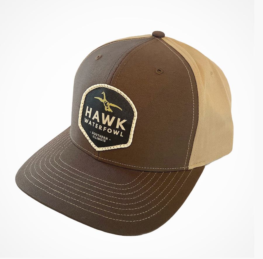 New!  Hawk Waterfowl - Solid panel two tone - Brown/Tan  - Patch Hat