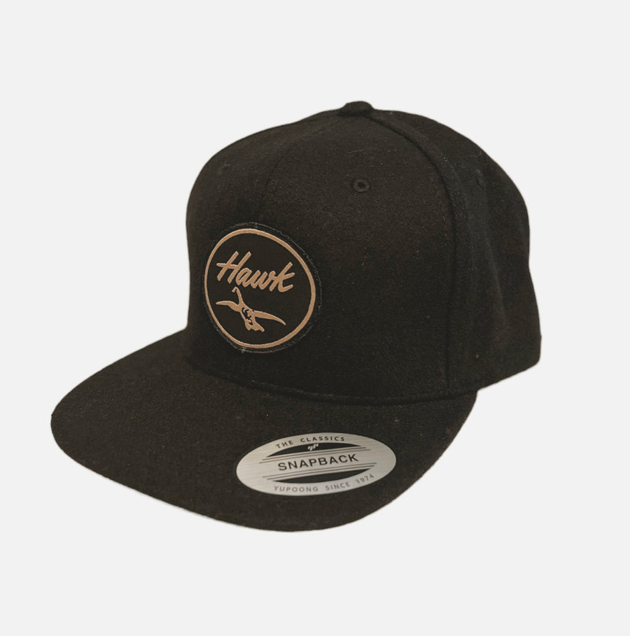New! Hawk Waterfowl - Wool Snap Back - Patch - Black - Limited Quantities